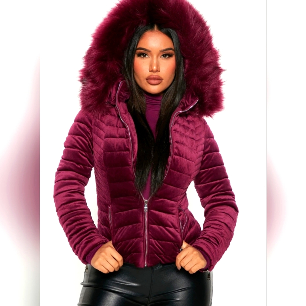TODAY ONLY PRICE WILL GO BACK UP! Women's Velvet Puffer Jacket Magenta XL